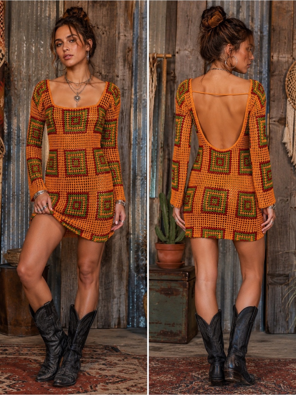 Asos design crochet mosaic mini beach dress with open back